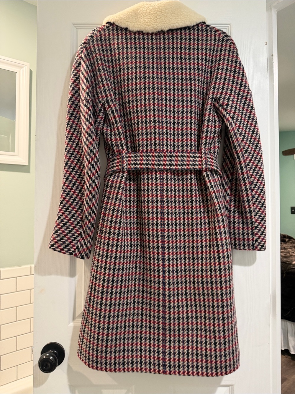 LK Bennett-London , Mali Coat Red and Black Wool with Cream Collar - Picture 14 of 16